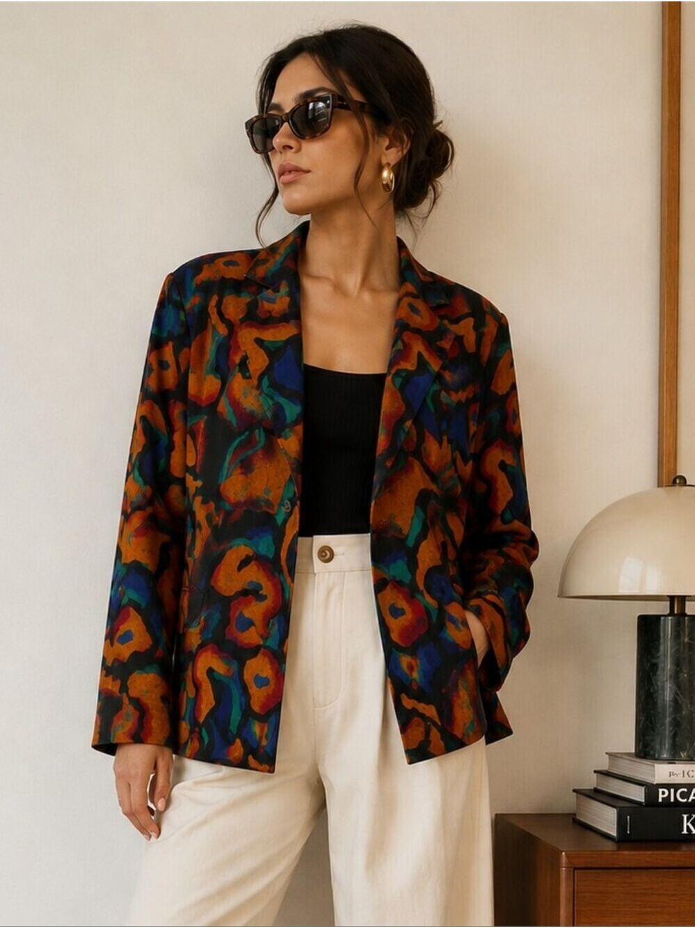 Vintage Pioko Abstract Print Rayon Blazer Jacket Women’s Large 2 Button